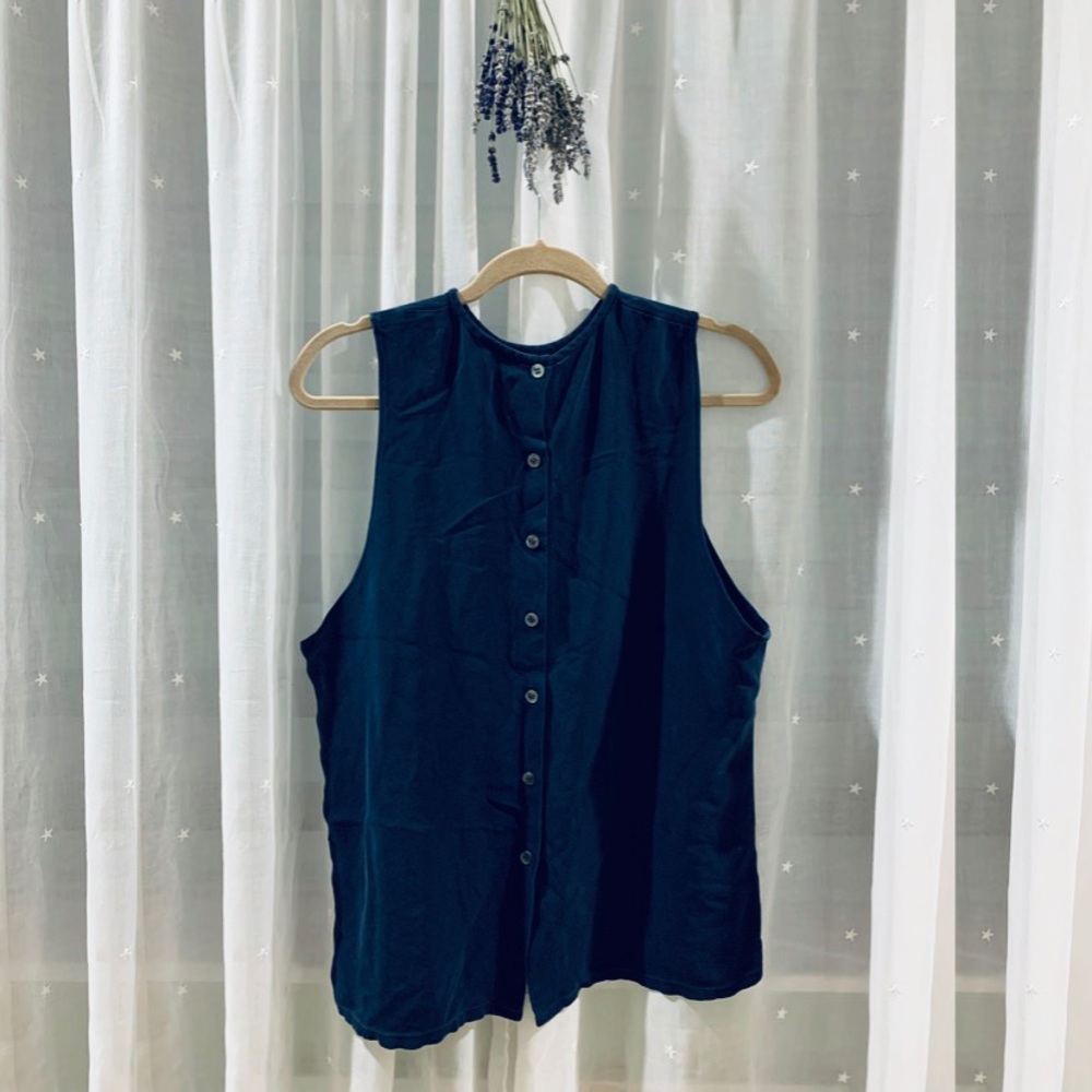 Reformation navy button down back tank top